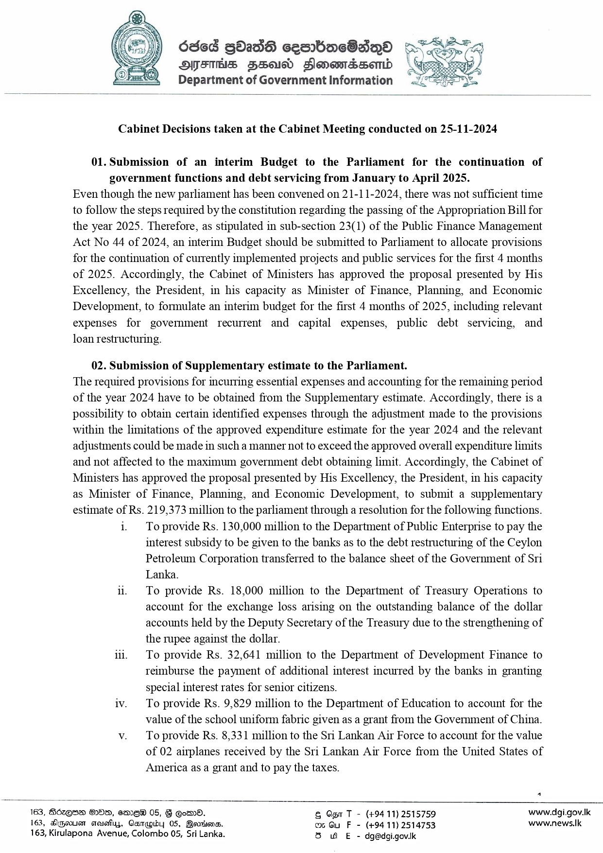 Cabinet Decisions on 25.11.2024 E page 0001