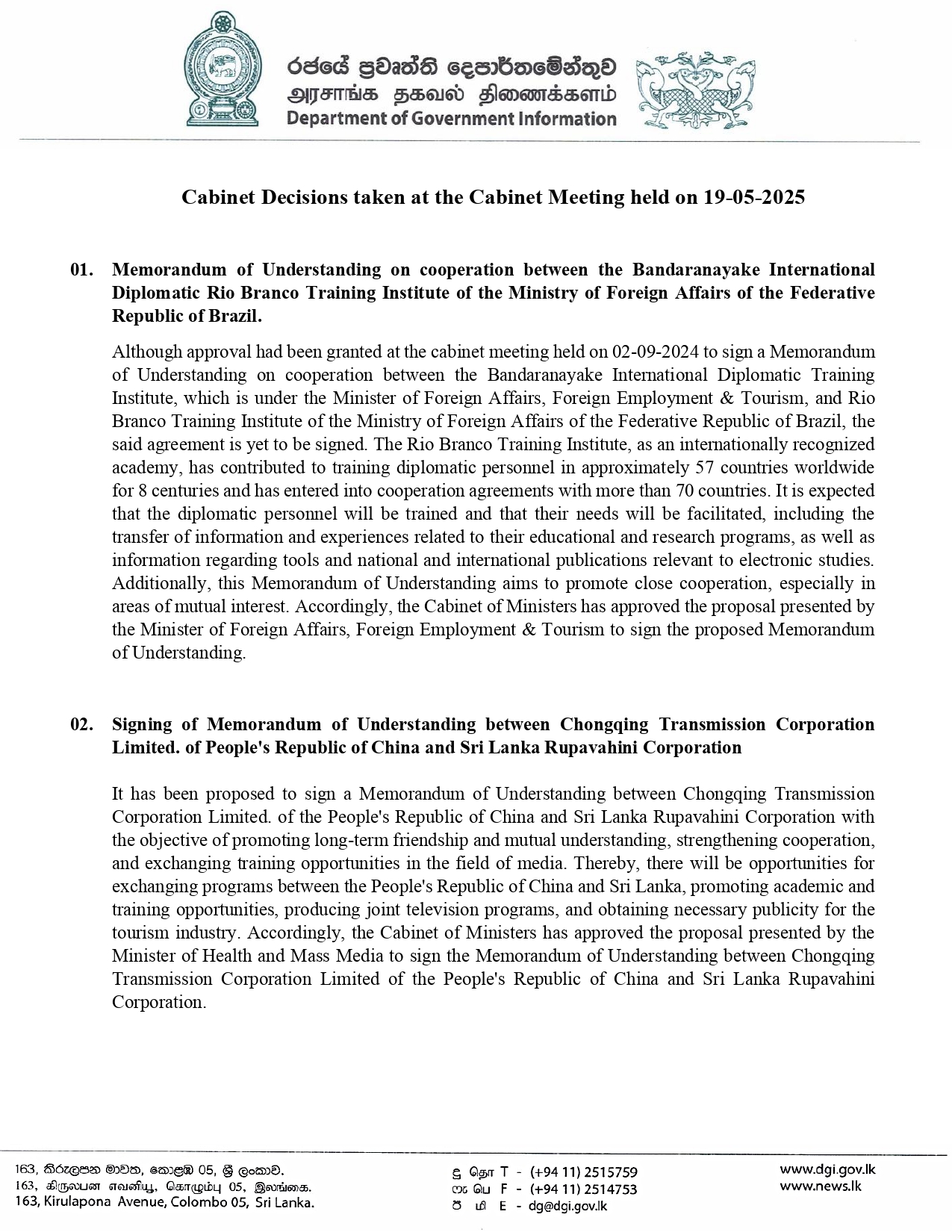 Cabinet Decisions on 19.05.2025 E page 0001