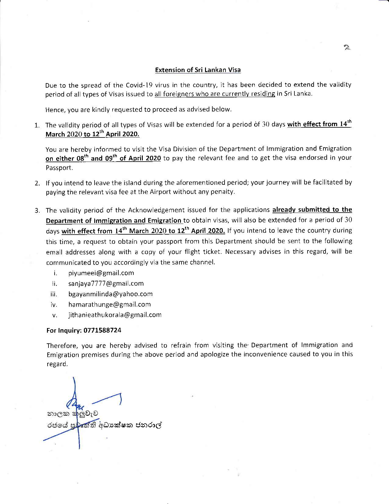 Media Release Extension of Sri Lanka Visa page 002