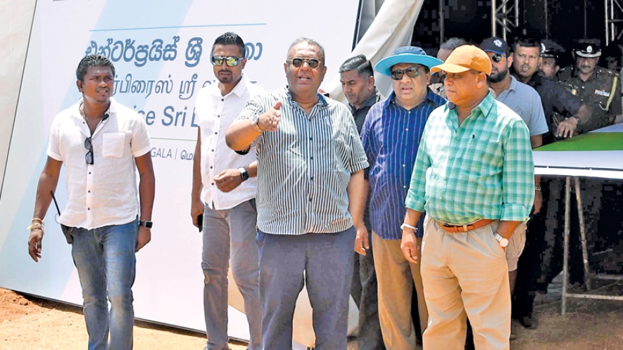 Ministers inspect the final arrangement of the Enterprise Sri Lanka Exhibition in Monaragala