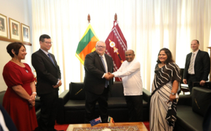 A delegation led by the Speaker of the New Zealand House of Representatives calls on the Speaker of Parliament of Sri Lanka