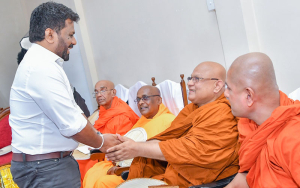 President Receives Blessings from the Maha Nayaka Thero of the Amarapura Maha Nikaya