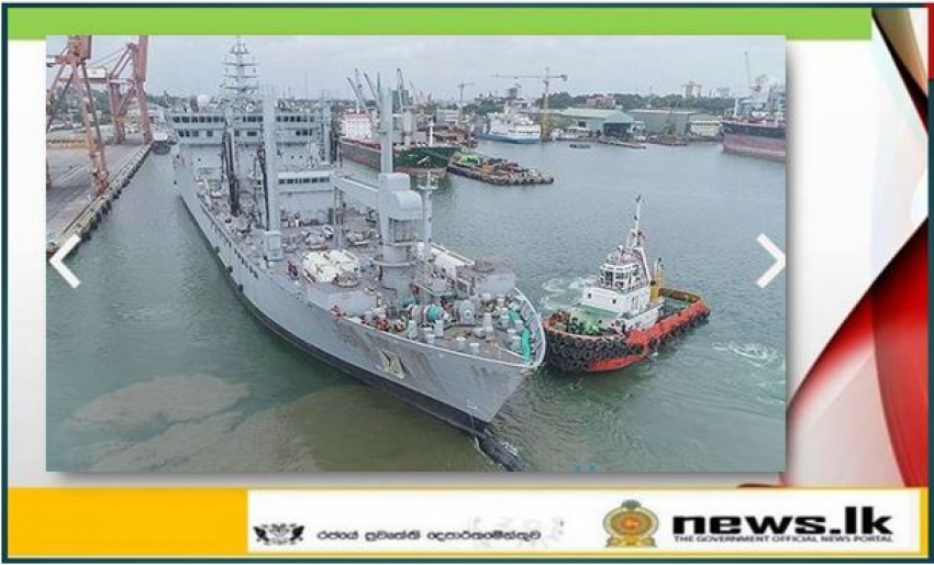 INS Shakti with a batch of medical-grade oxygen arrives at Colombo harbour